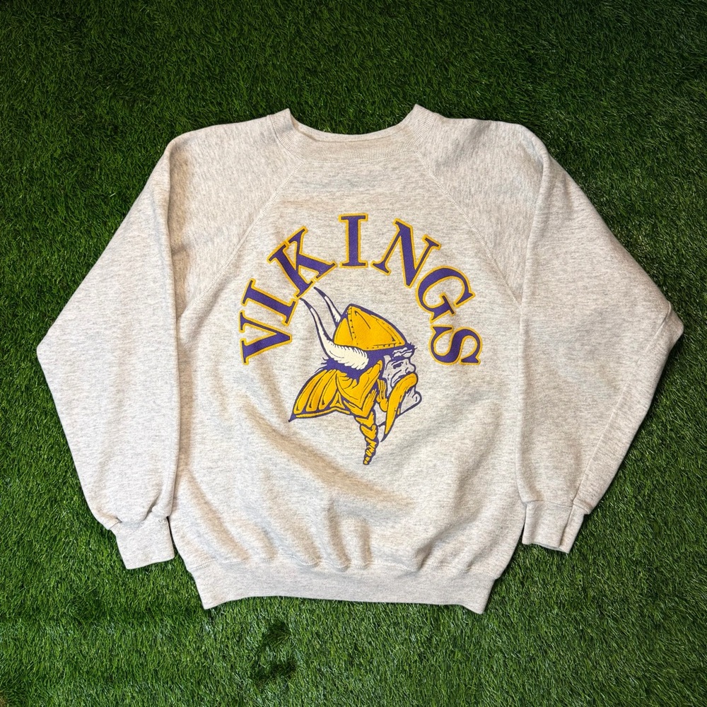 RARE 1980s Raglan Stitch Minnesota Vikings Vintage 80s Football Crewneck Sweater